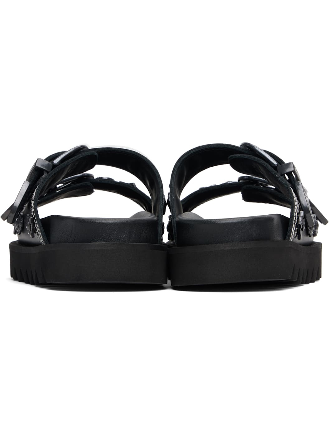 Black Contrast Stitch Leather Sandals - 2