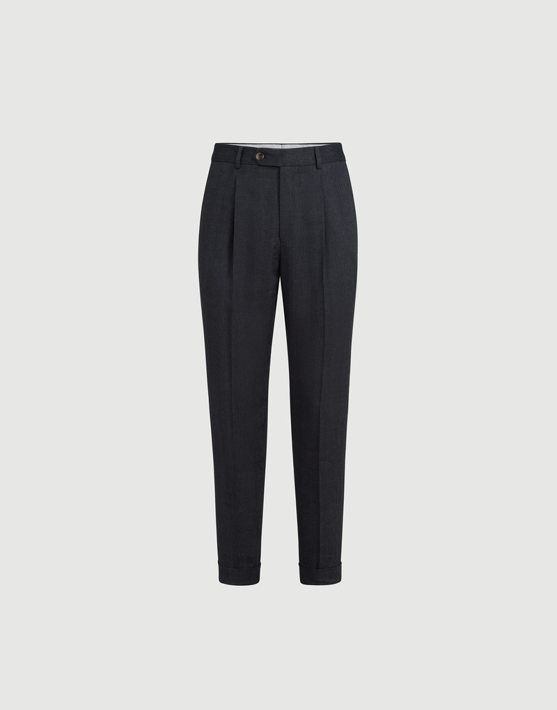 Linen and virgin wool chevron trousers with pleat 1