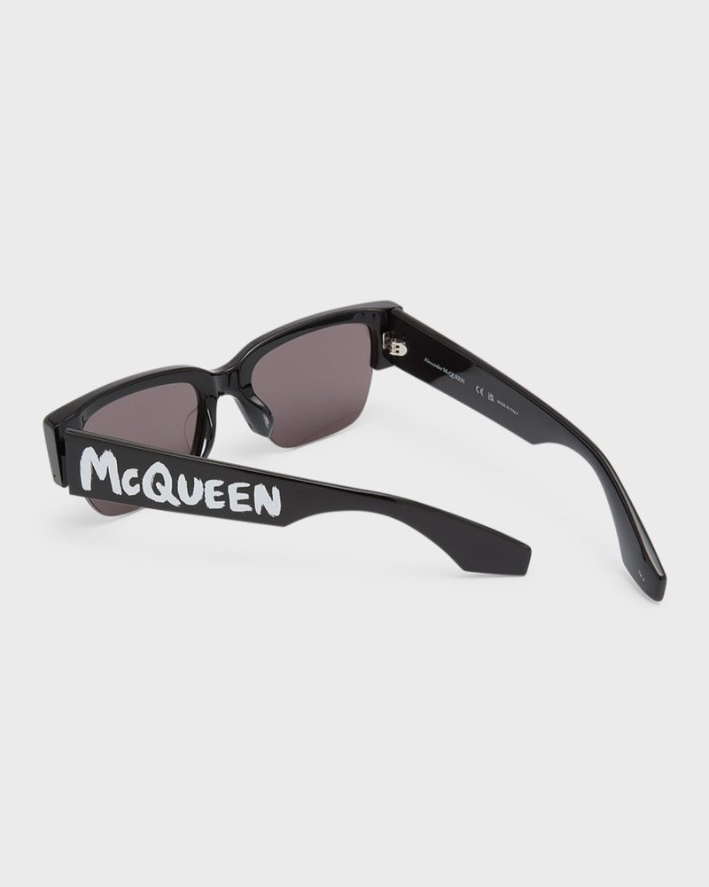 Alexander McQueen Men's Half-Rim Acetate Rectangle Sunglasses outlook