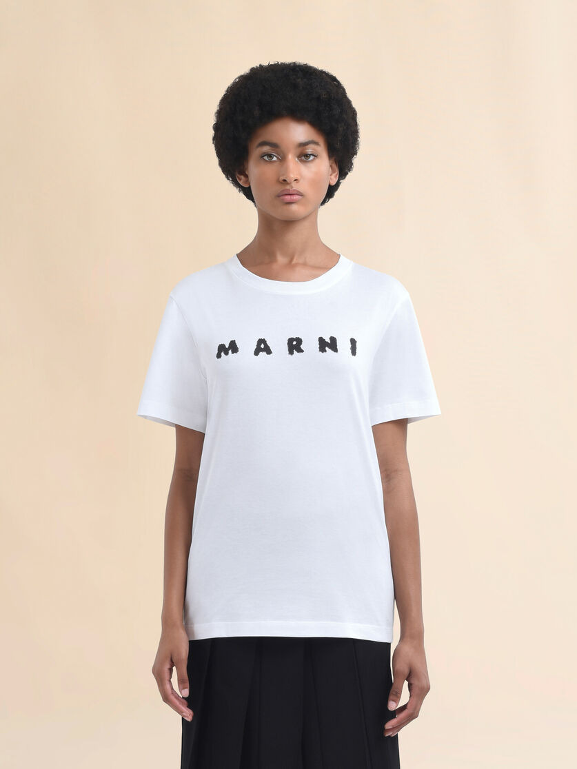WHITE JERSEY T-SHIRT WITH MARNI SCRIBBLED LOGO - 2
