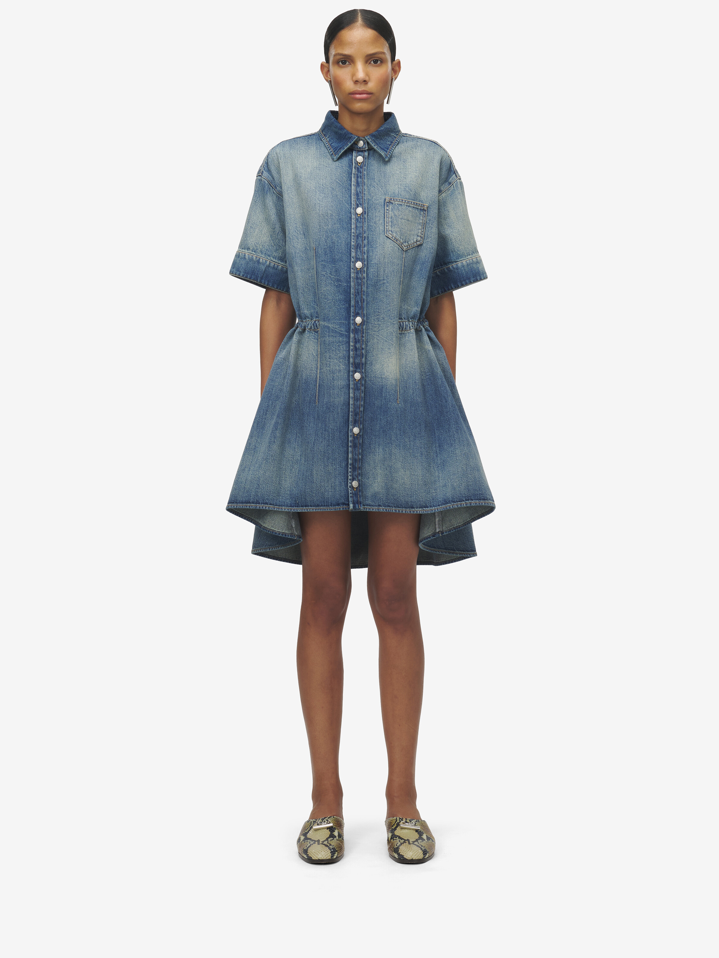Stonewashed Denim Shirt Dress - 3