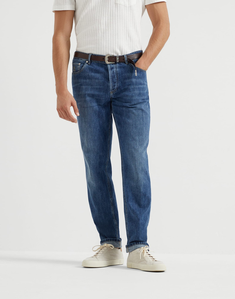 Lightweight denim traditional fit five-pocket trousers 1