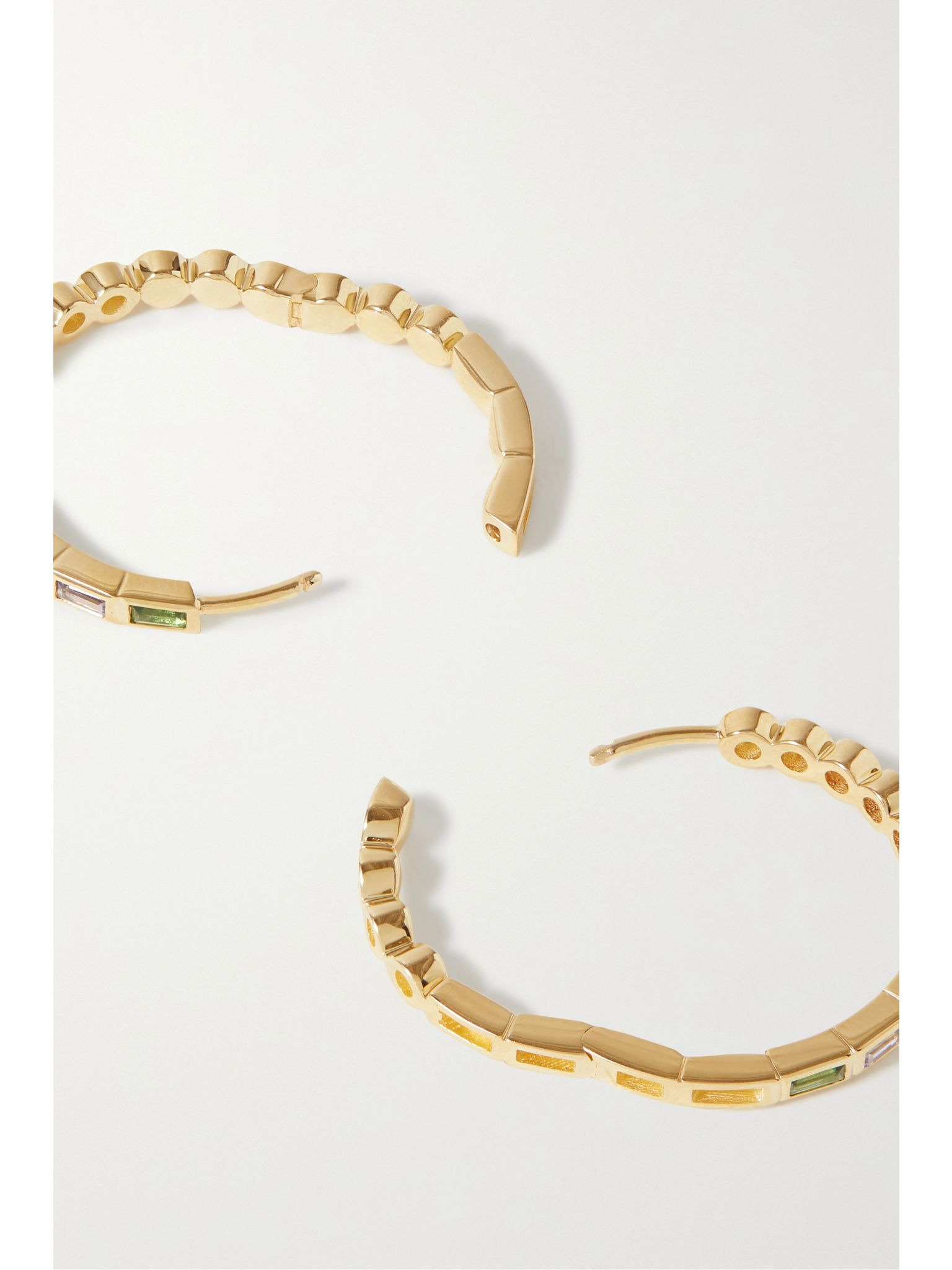 9-karat gold multi-stone hoop earrings Gold - 3