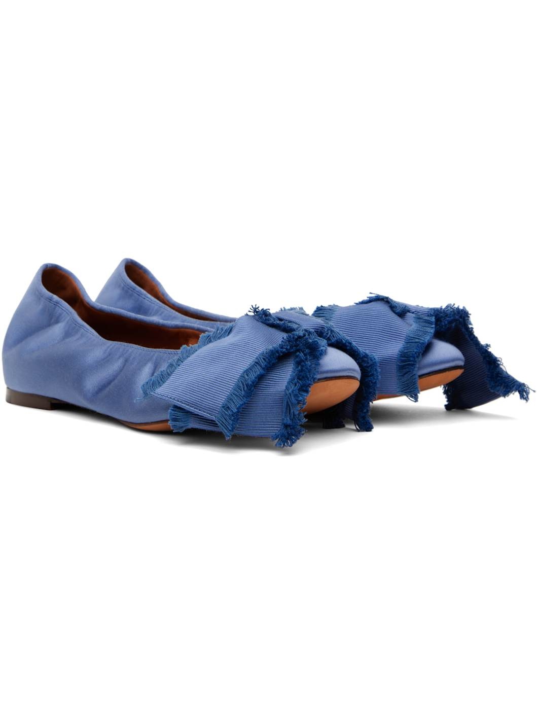 Blue Satin Bow Ballerina Flats - 4
