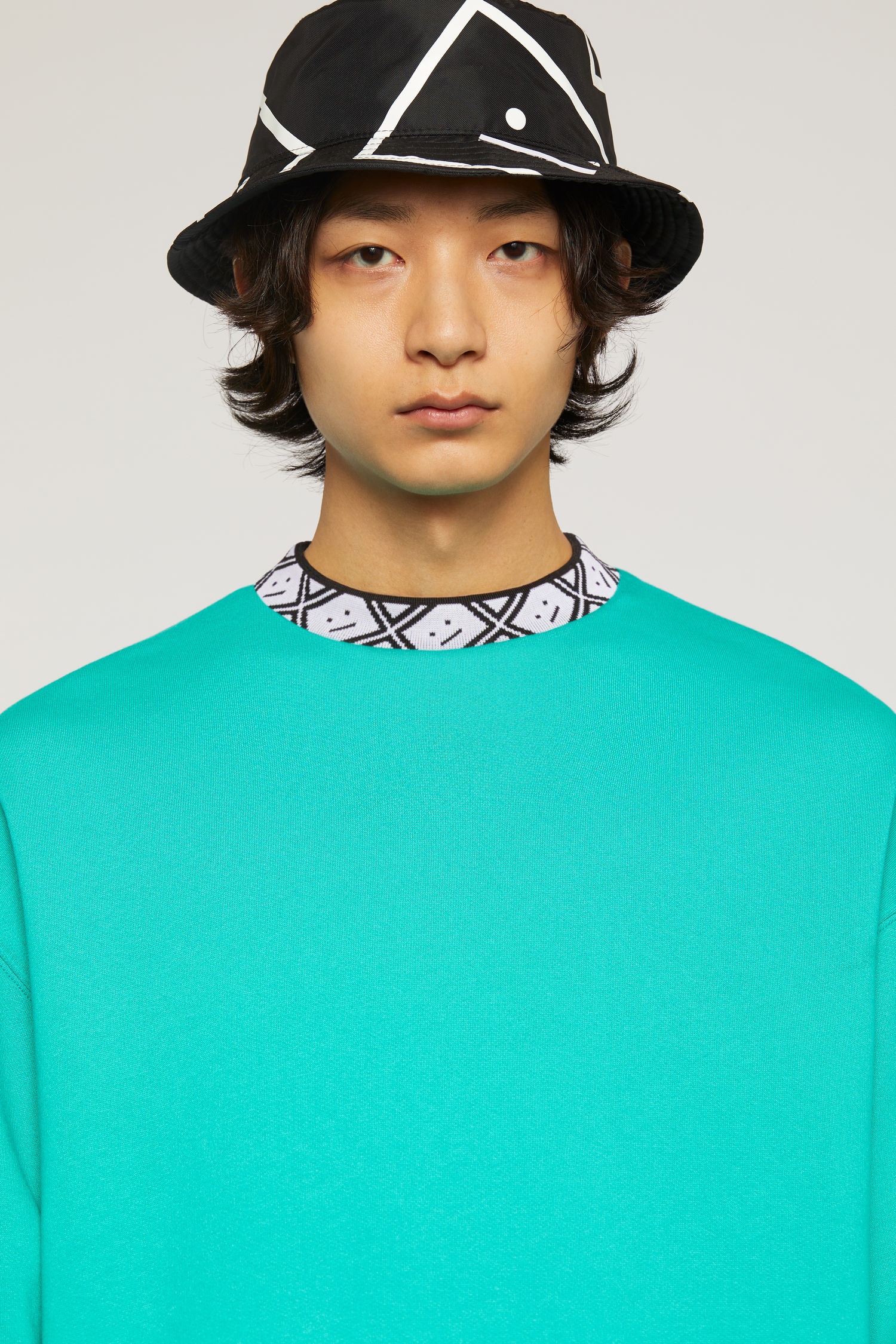 Face motif mock neck sweatshirt jade green - 4