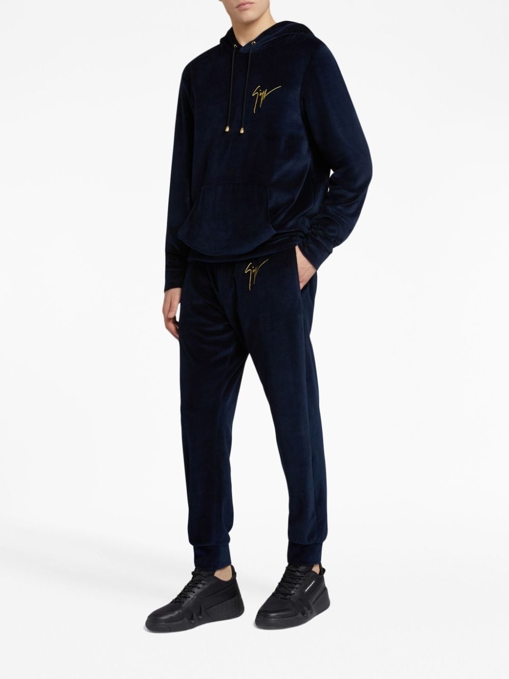 logo-embroidered velvet track pants - 2