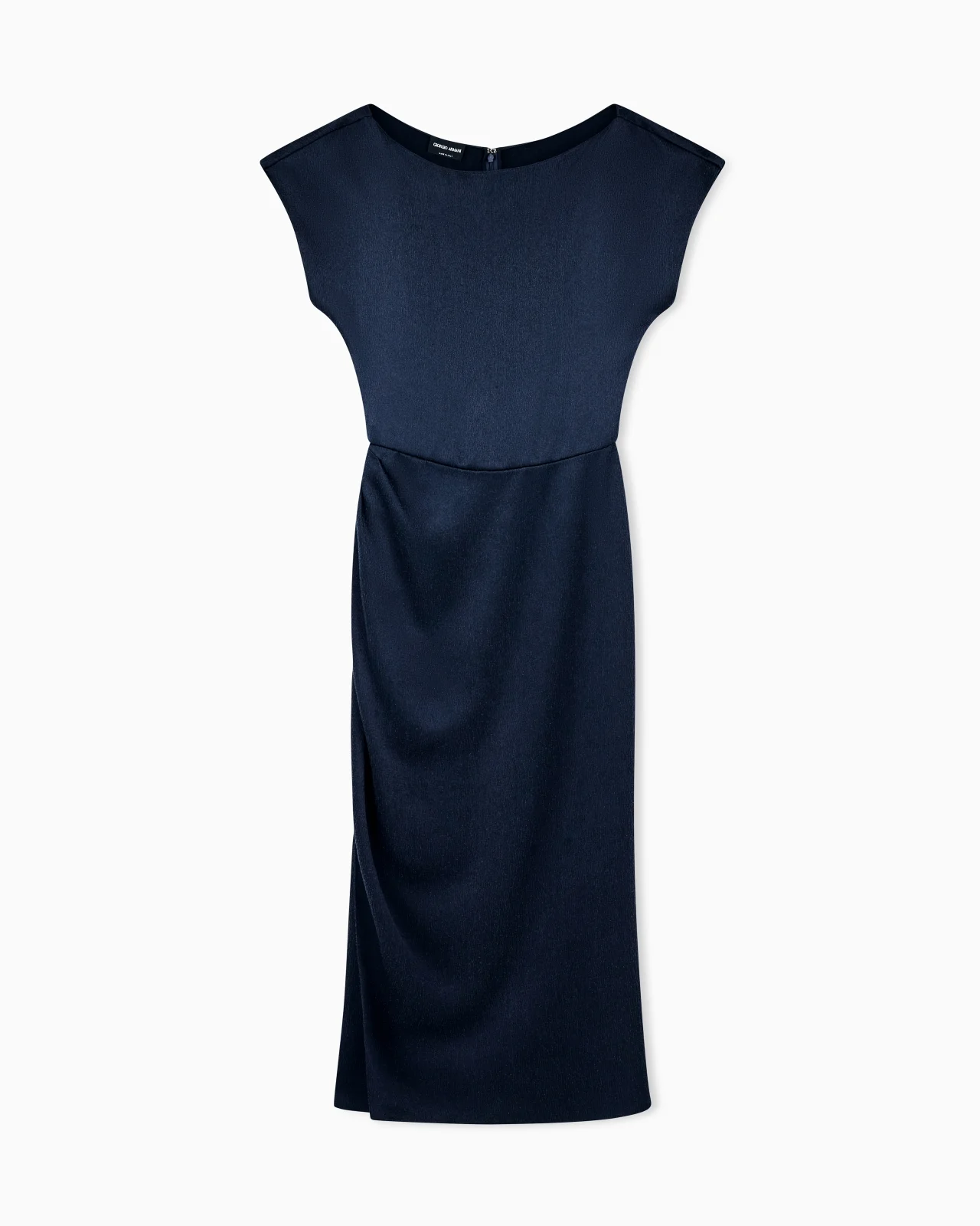 DRESS WITH CREW NECK IN HAMMERED SATIN AND DRAPED SHOULDER - 1