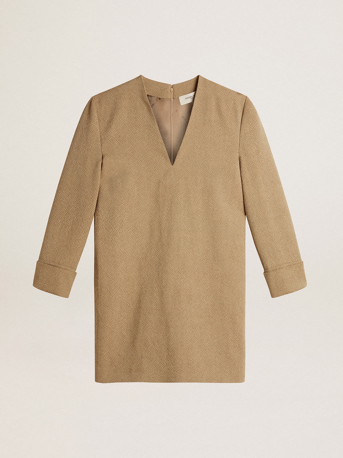 Pale beech-colored short woolen dress - 1