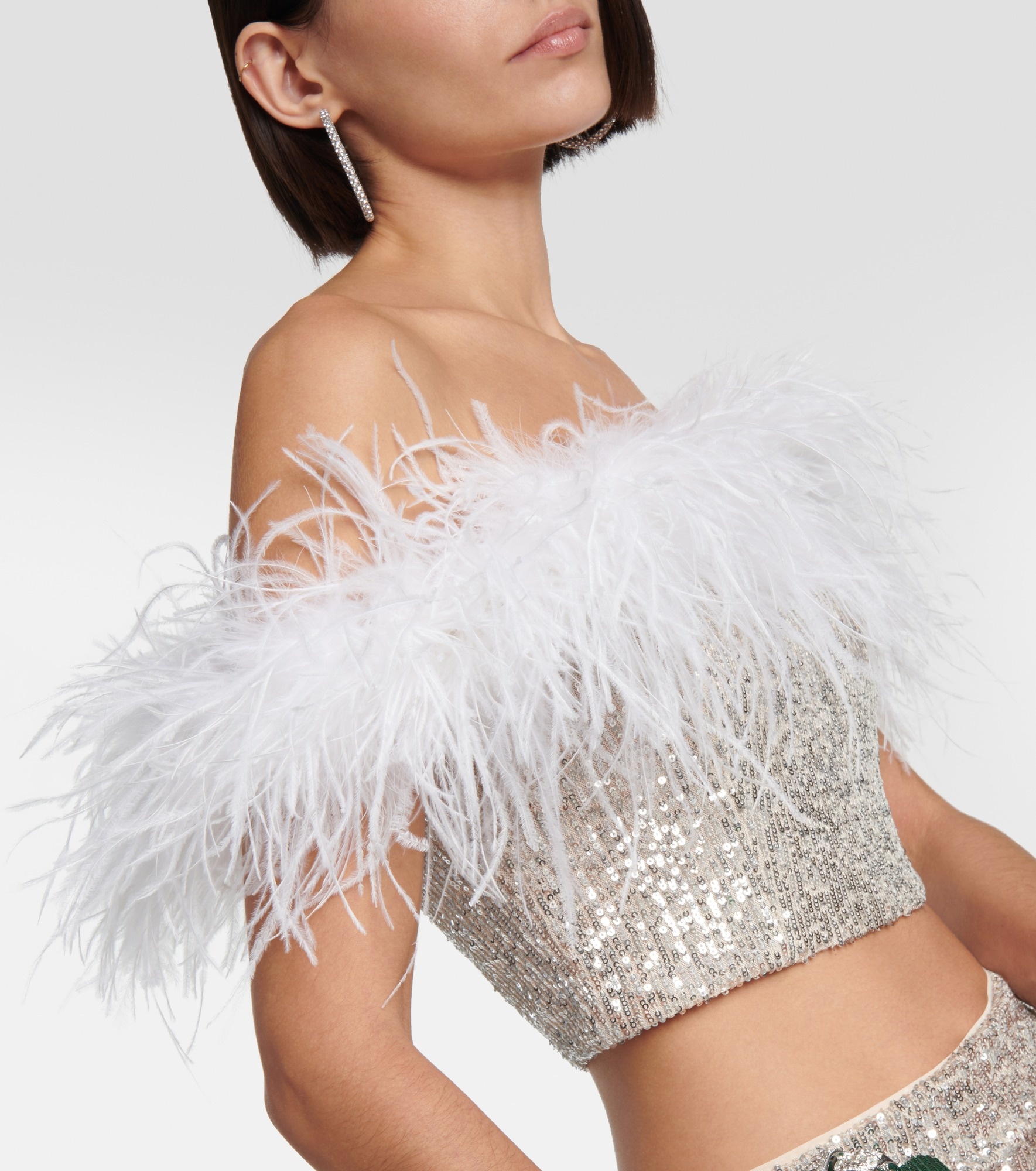Sequined feather-trimmed crop top - 4
