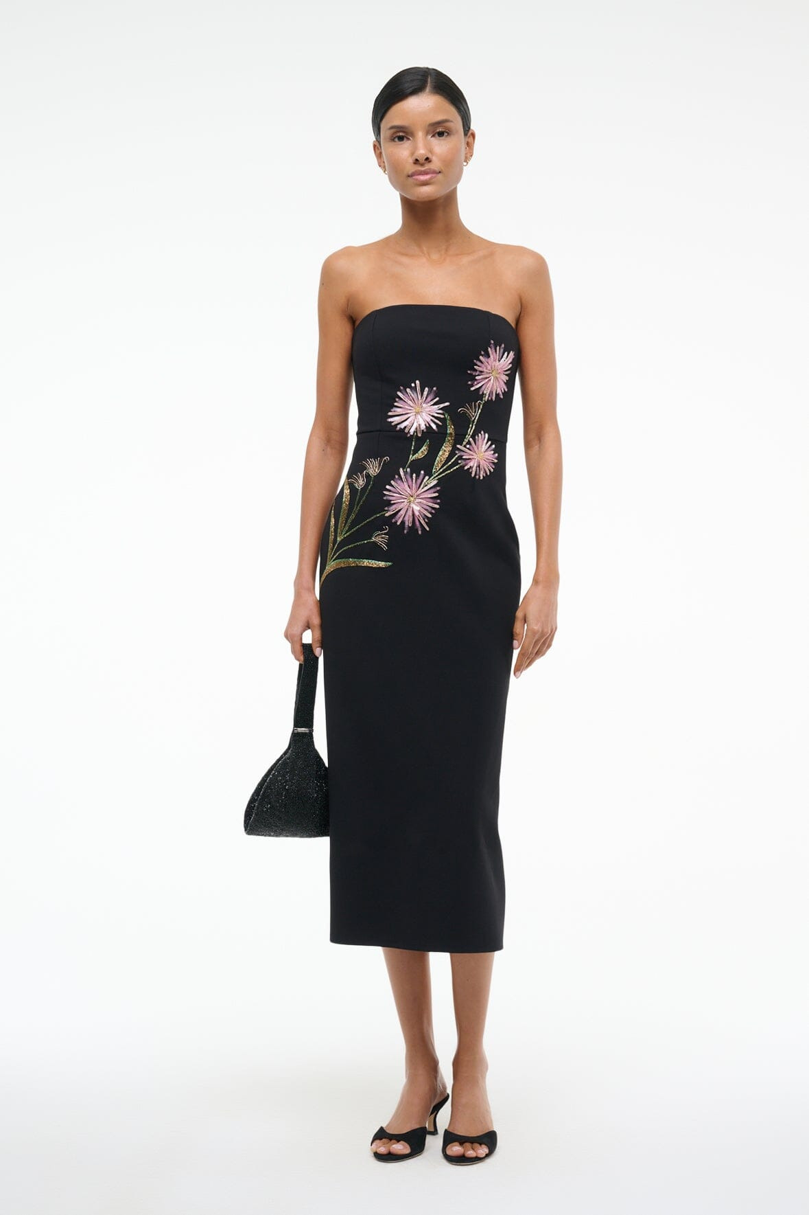 STAUD BROOKE DRESS DAHLIA DAYDREAM BLACK - 5