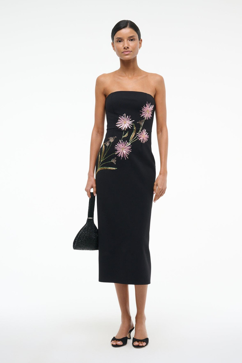 STAUD BROOKE DRESS DAHLIA DAYDREAM BLACK 5