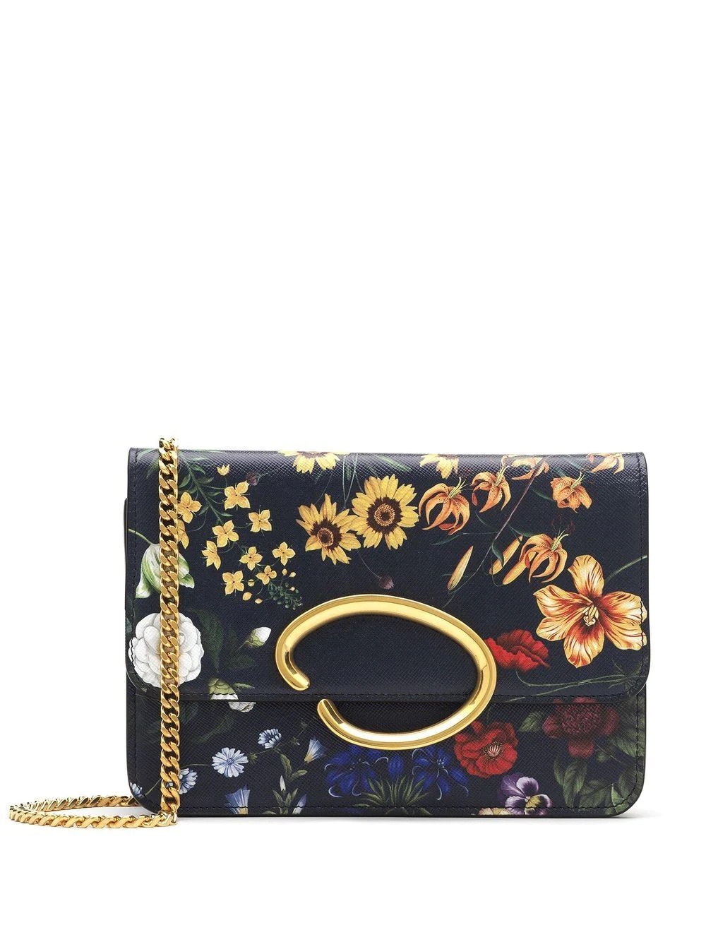 floral-print leather crossbody bag - 1