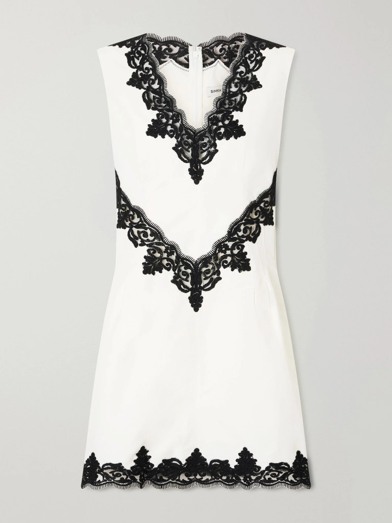 Minna lace-appliquéd cotton-faille mini dress Ivory - 1