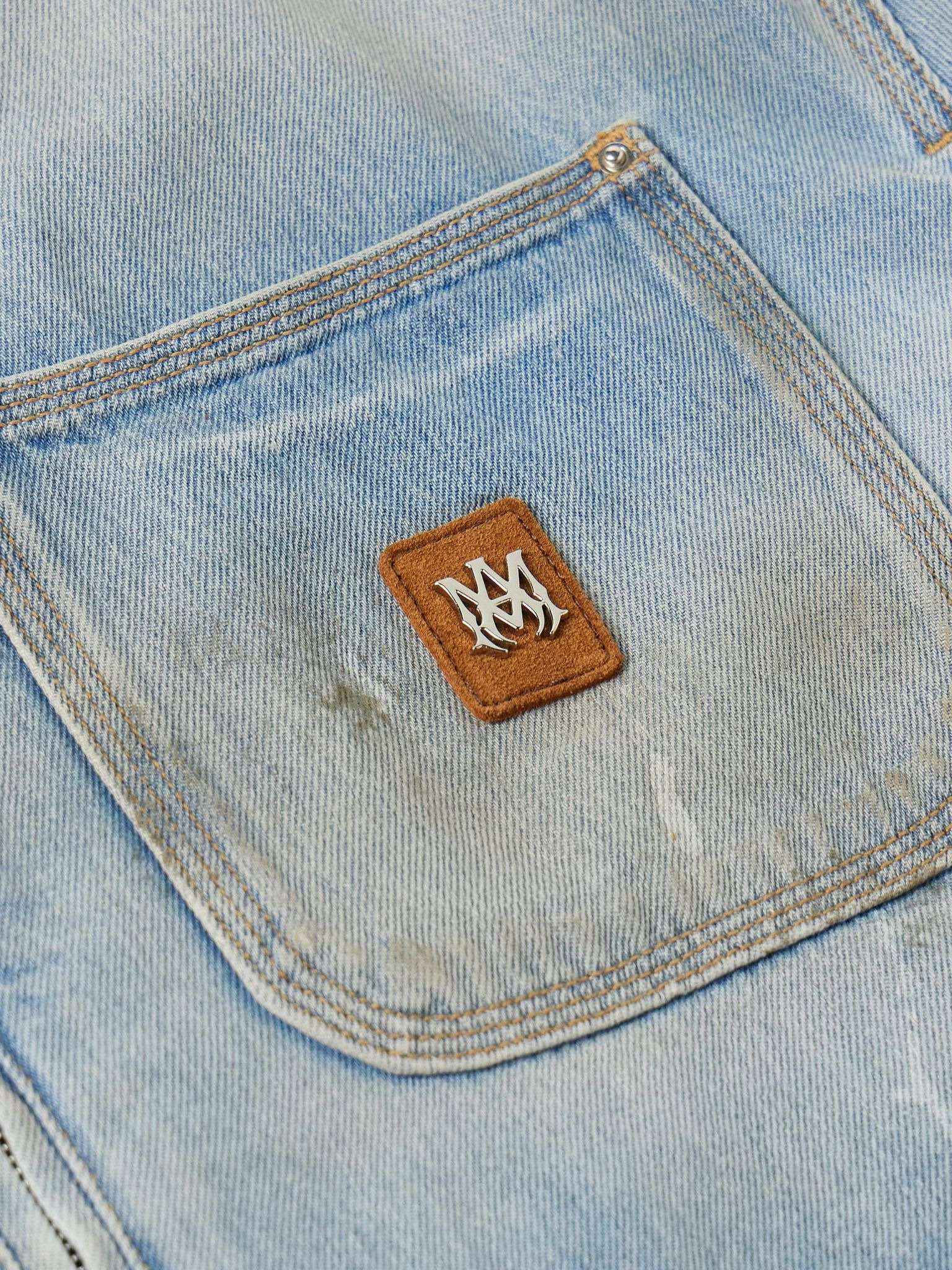 Logo-Appliquéd Distressed Denim Jacket Blue - 4