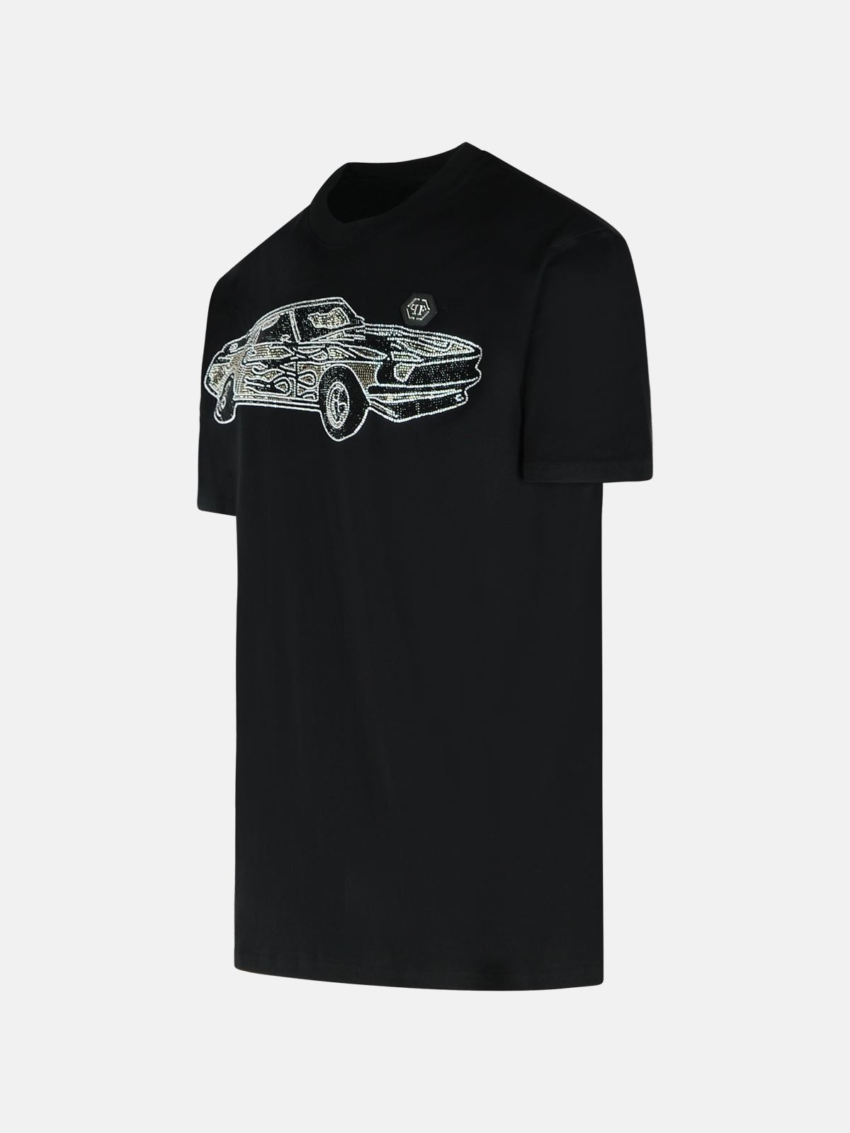 'CAR STRASS' BLACK COTTON T-SHIRT - 2