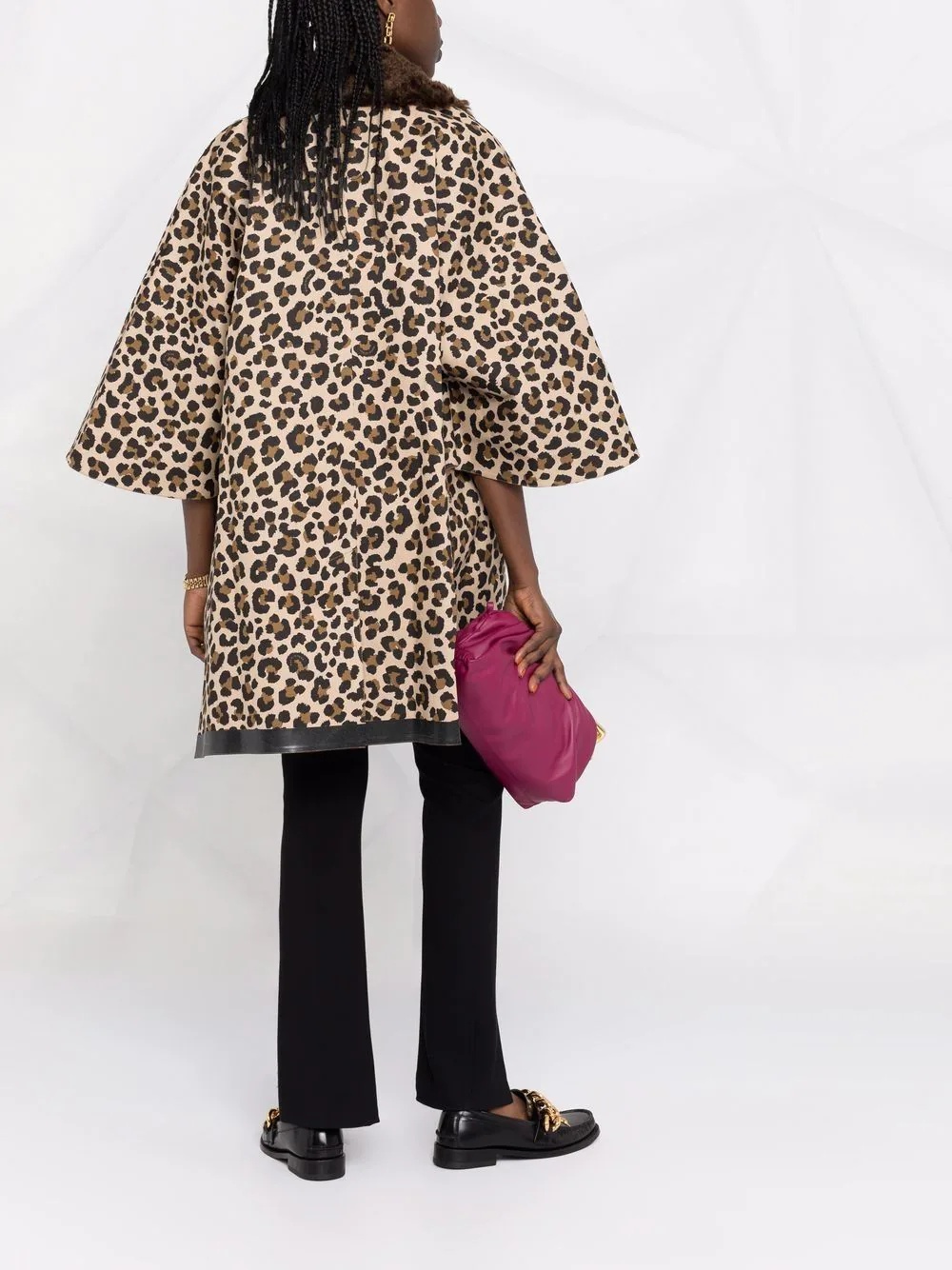 reversible leopard-print cape coat - 4