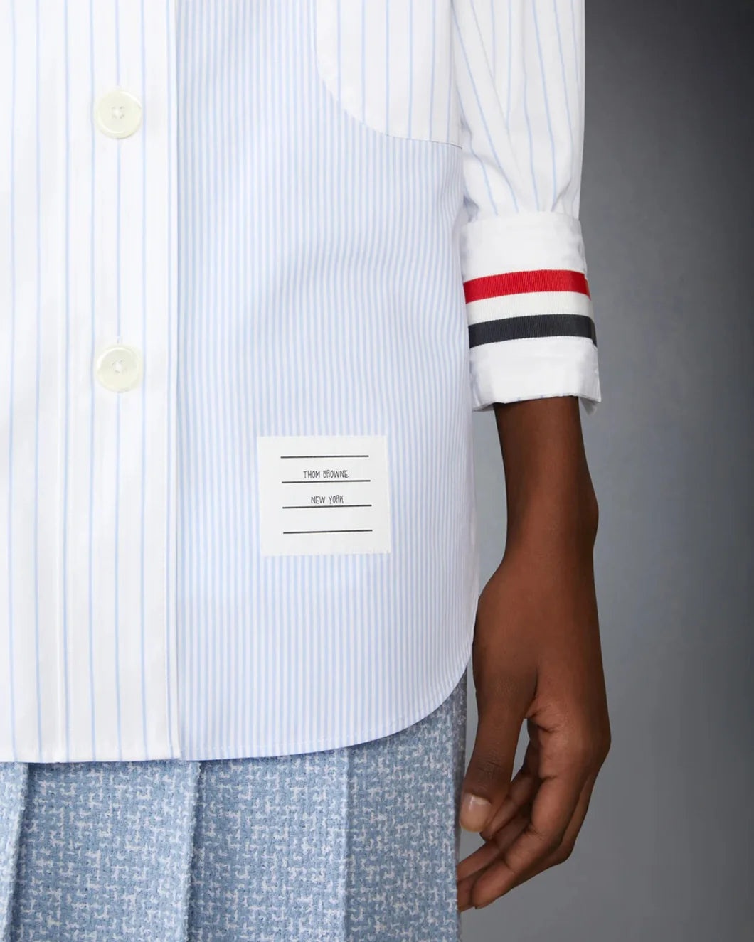 POPLIN PINSTRIPE FUNMIX MICRO UNIVERSITY STRIPED SUPERSIZED LONG SLEEVE SHIRT - 4
