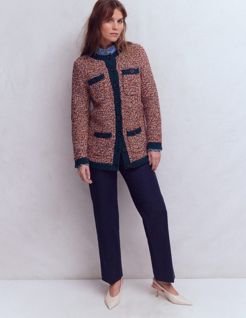 Textured Marl Cardigan-Navy/ Red Marl 1