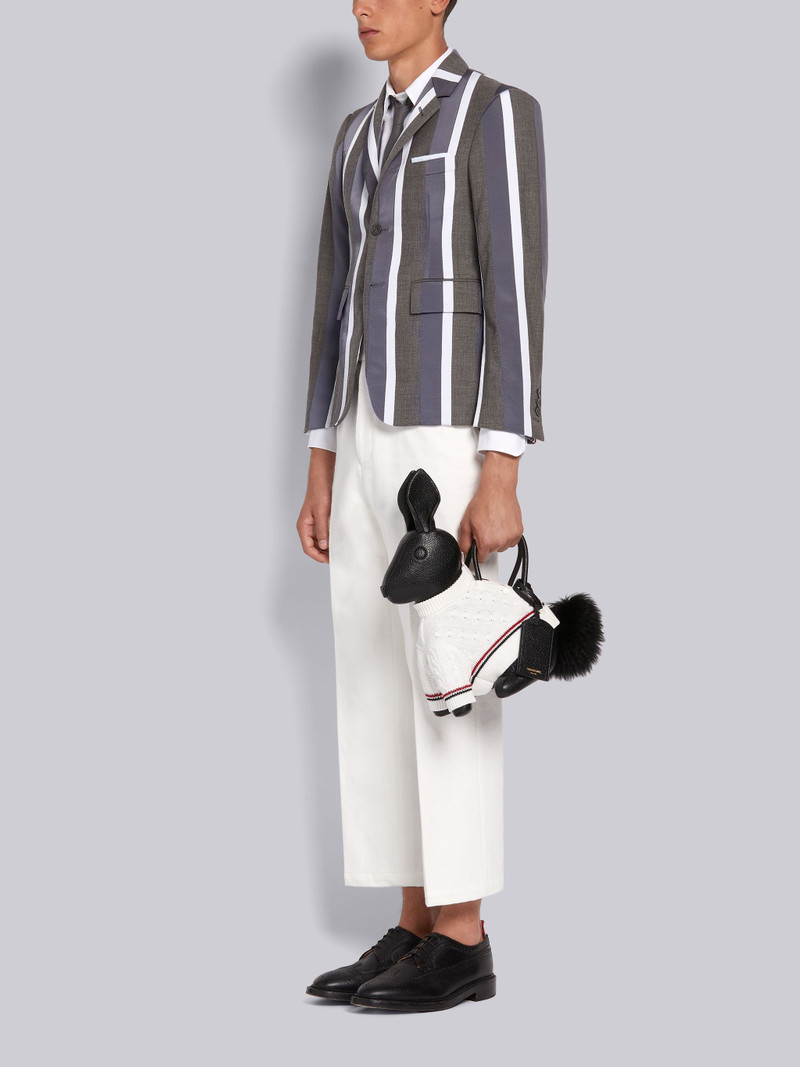 Black Pebbled Calfskin Cotton Aran Cable Sweater Rabbit Bag 6