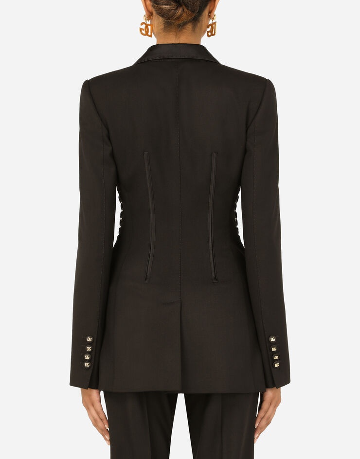 Single-breasted tuxedo gabardine jacket with lacing - 3