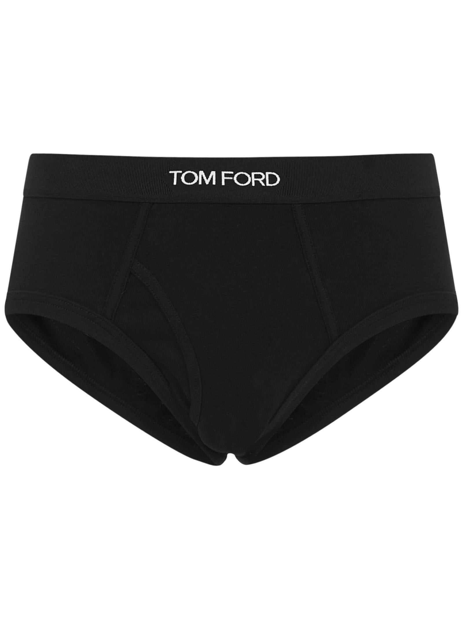 Black stretch cotton briefs with elastic waistband and Tom Ford jacquard logo. - 1
