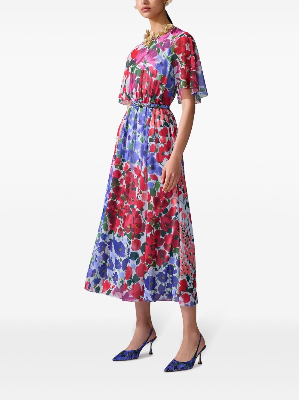 Jardin-print gathered midi dress - 2