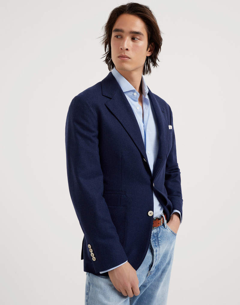 Wool, silk and cashmere diagonal deconstructed blazer with patch pockets 1