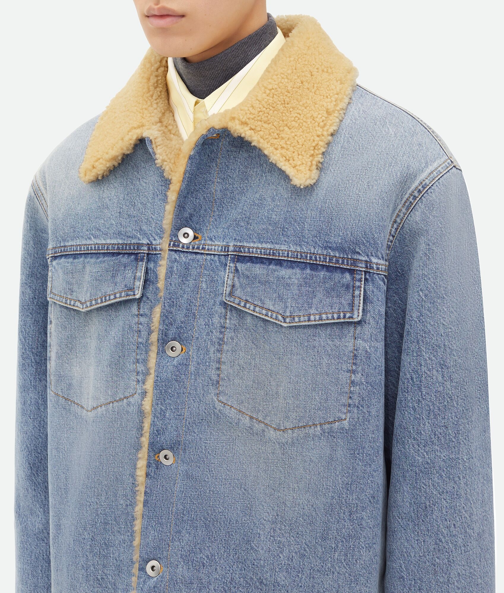 Shearling And Denim Jacket - 4