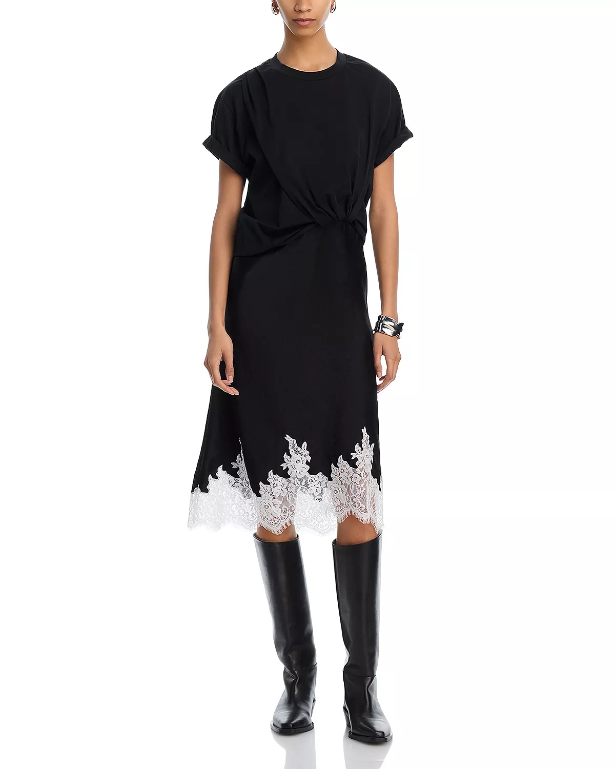 Draped Slip Combo Cotton T-Shirt Dress - 1