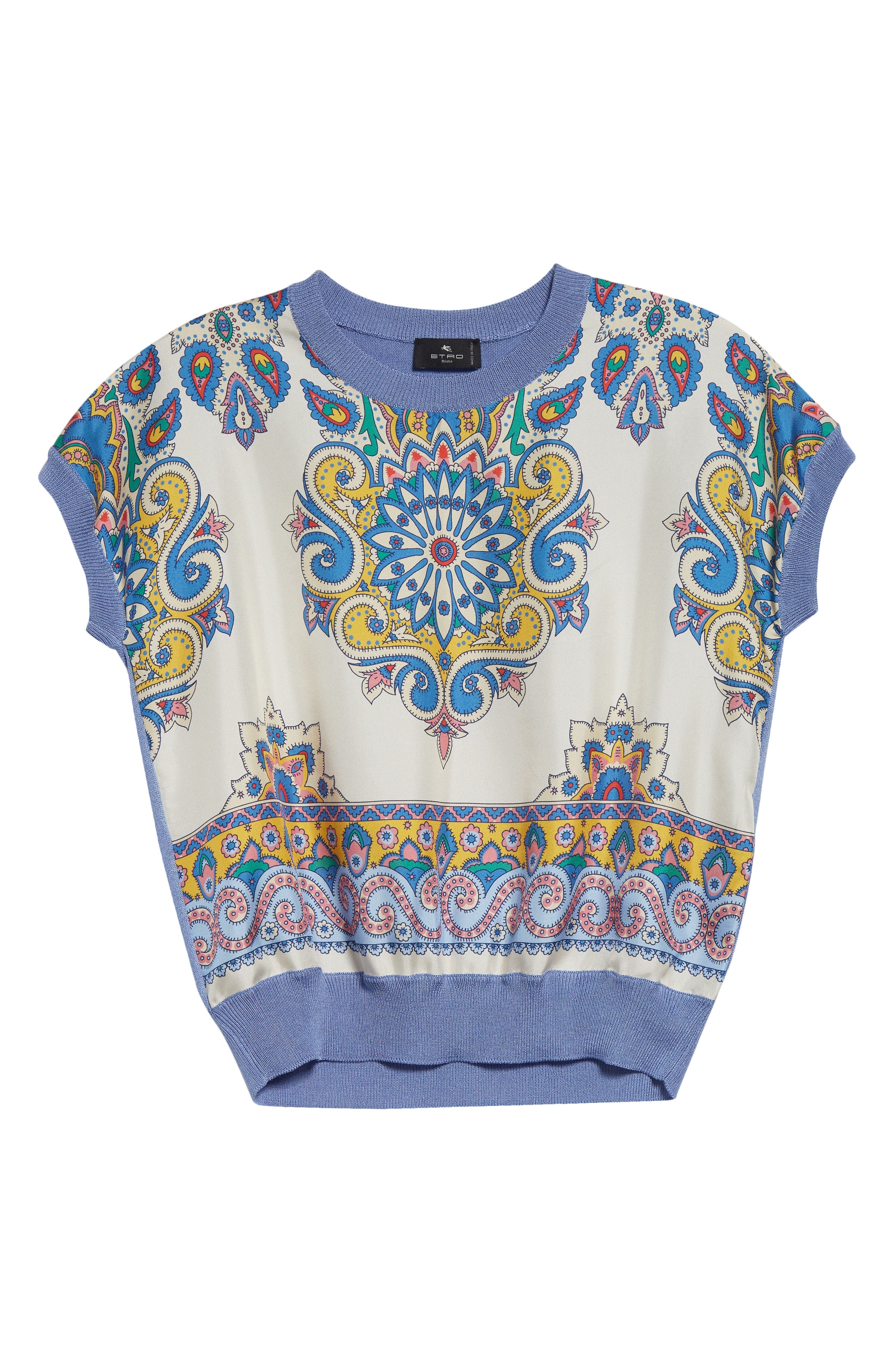 Etro Cap Sleeve Mixed Media Sweater in Pervinca at Nordstrom - 6