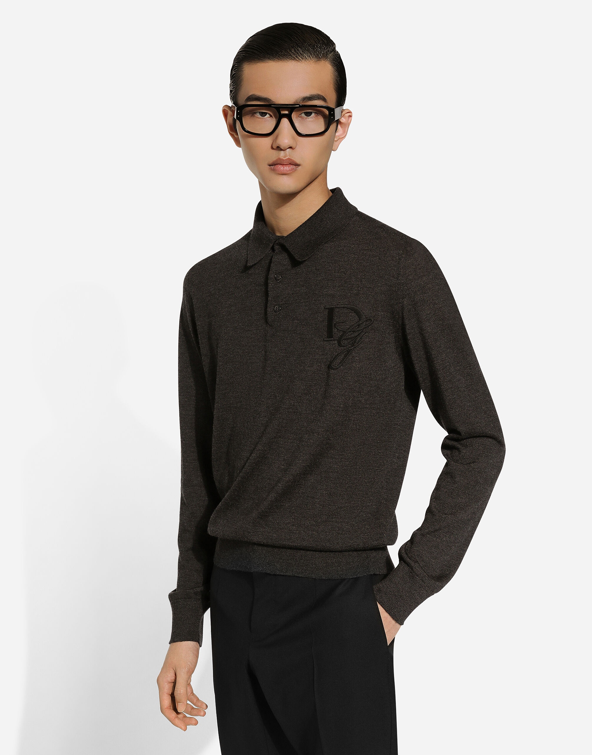 Long-sleeved cashmere polo-shirt with embroidered logo - 4