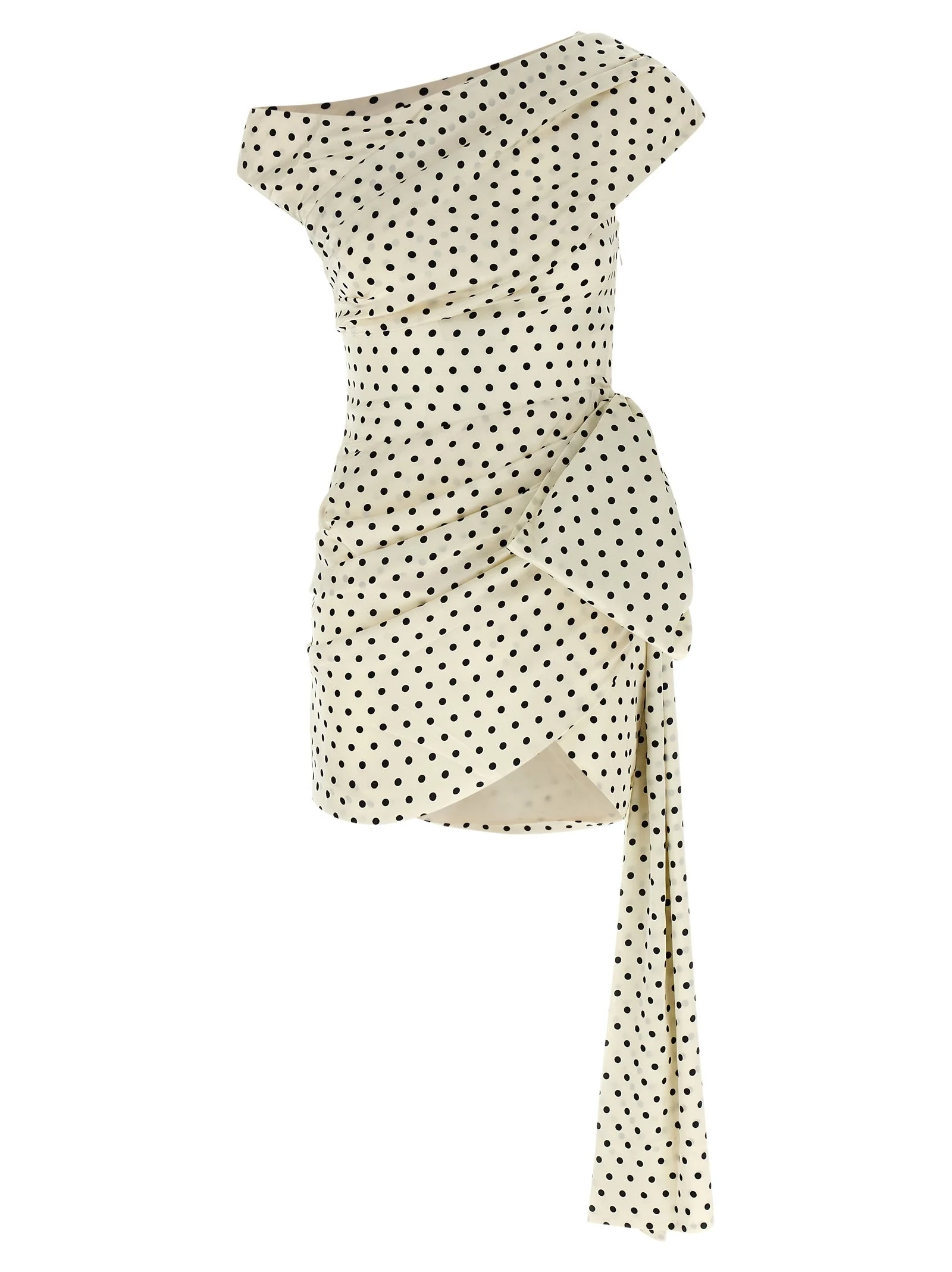 Polka Dot Satin Tie Side Mini Dresses White/Black - 1
