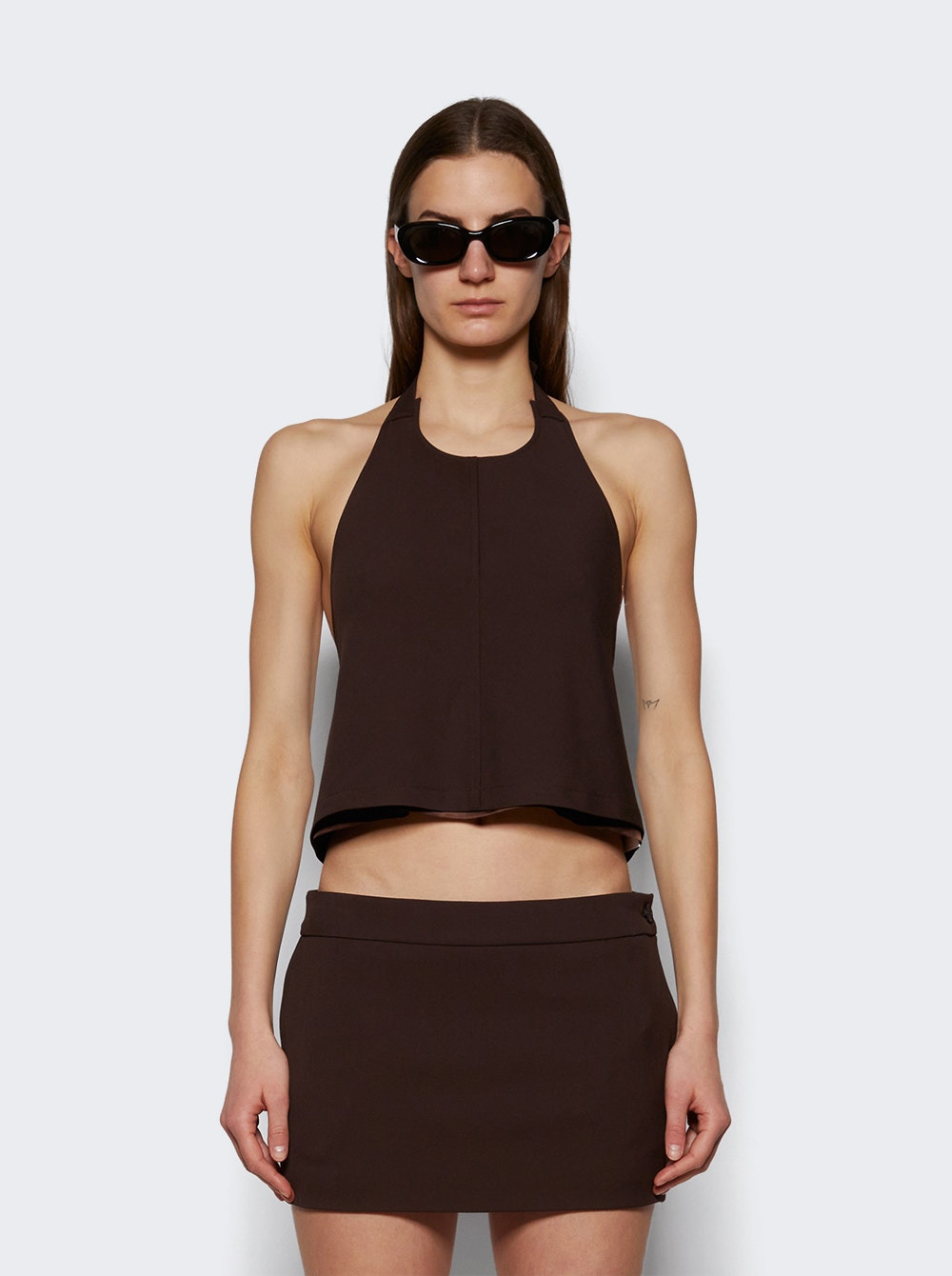Backless Halter Neck Dark Brown - 3