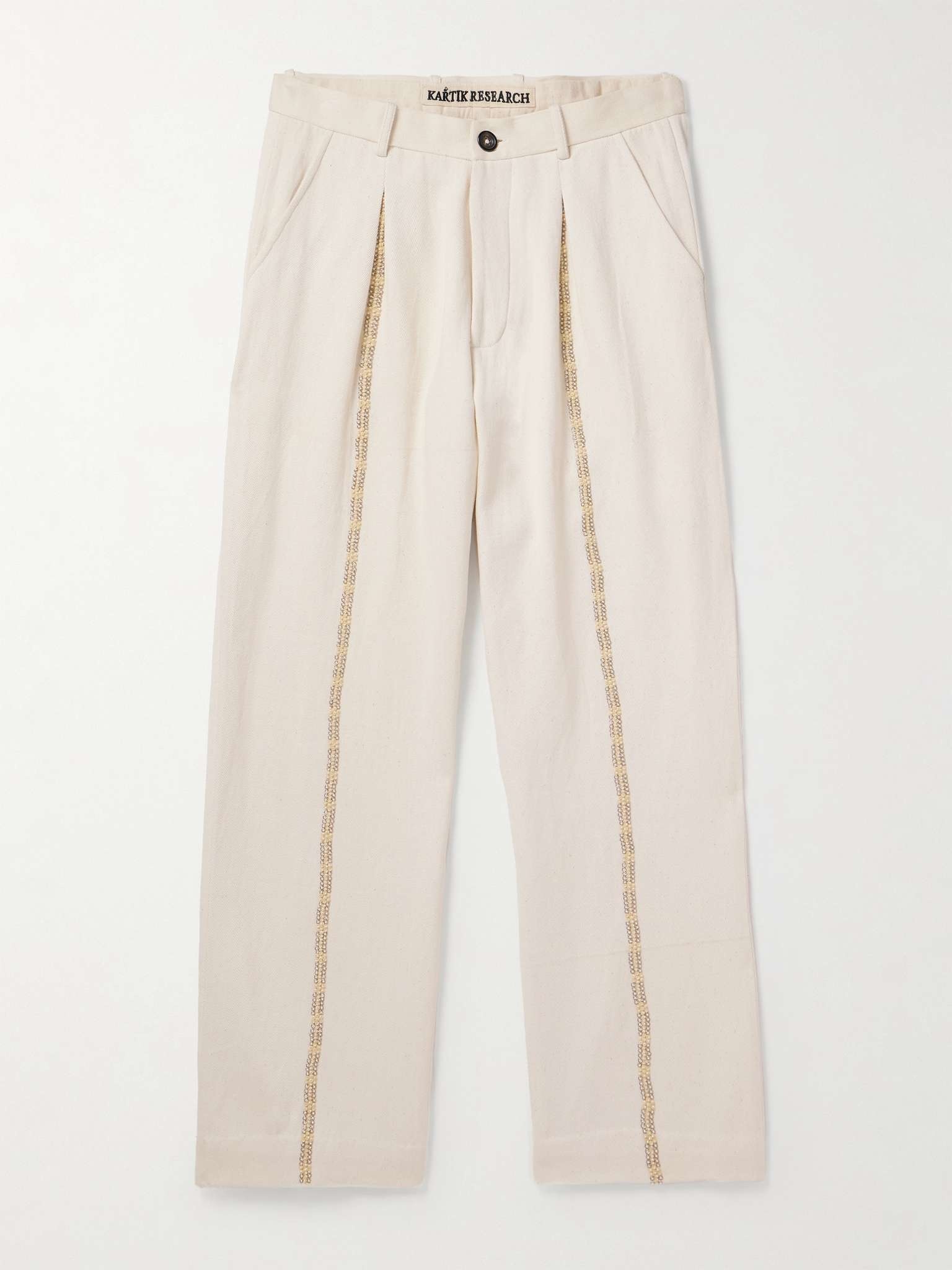 Embellished Pleated Cotton Straight-Leg Trousers - 1