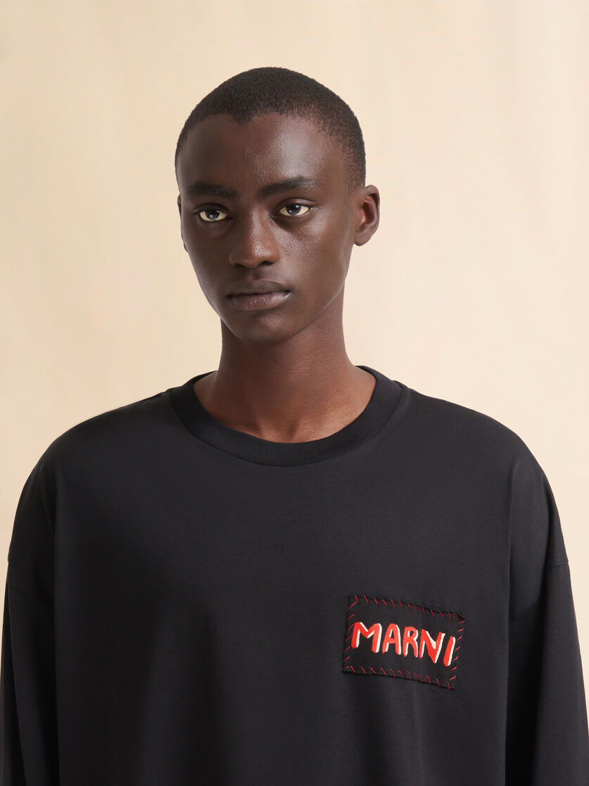 BLACK OVERSIZED JERSEY COTTON T-SHIRT WITH MARNI LABEL - 4