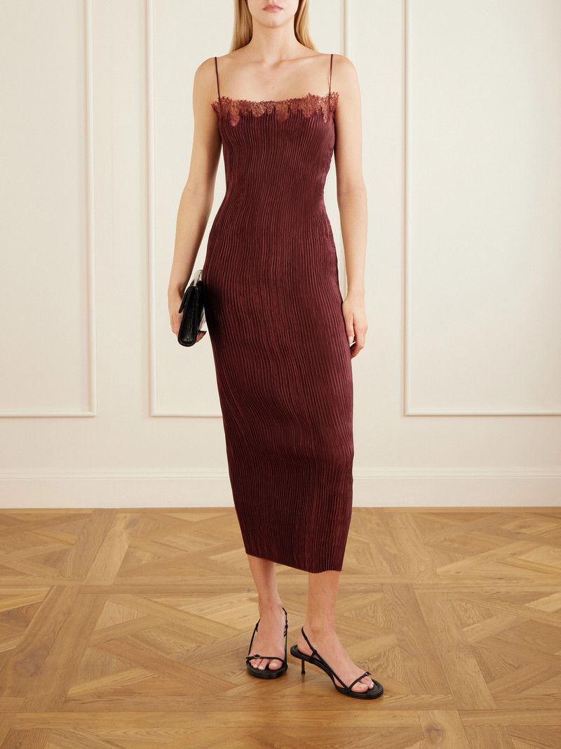 FFORME Lumie Lace-trimmed Pleated Satin Midi Dress outlook