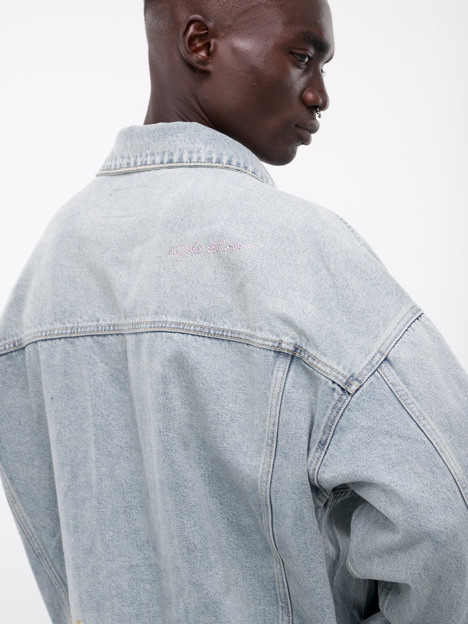 Rhinestone Oversized Denim Jacket - 4