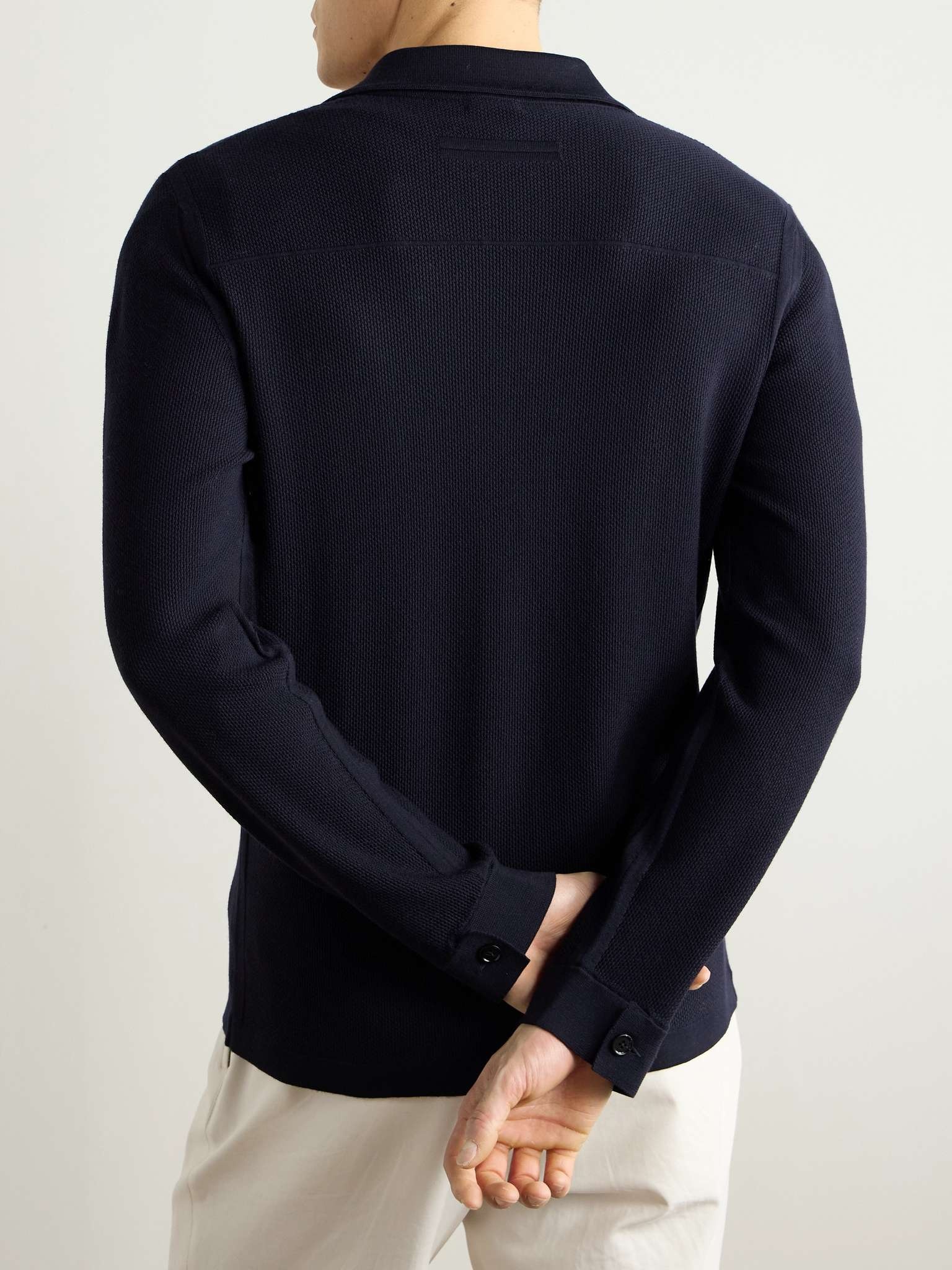 Camp-Collar Wool-Piqué Cardigan - 4