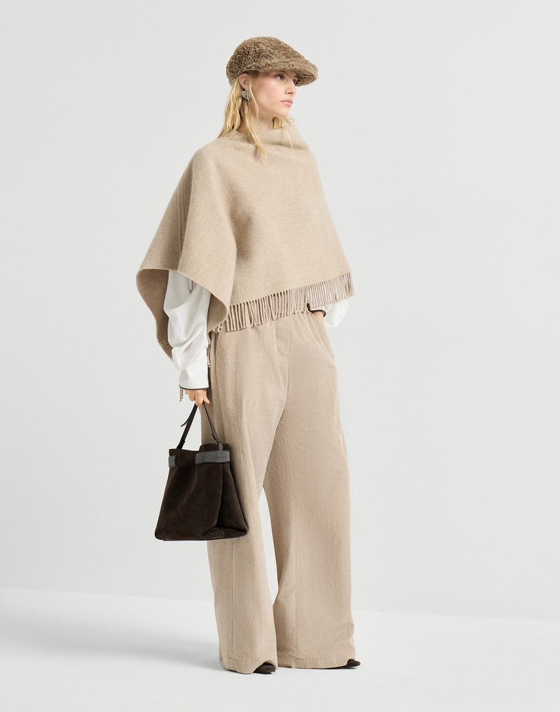 Wool and cashmere asymmetric double cloth poncho 5