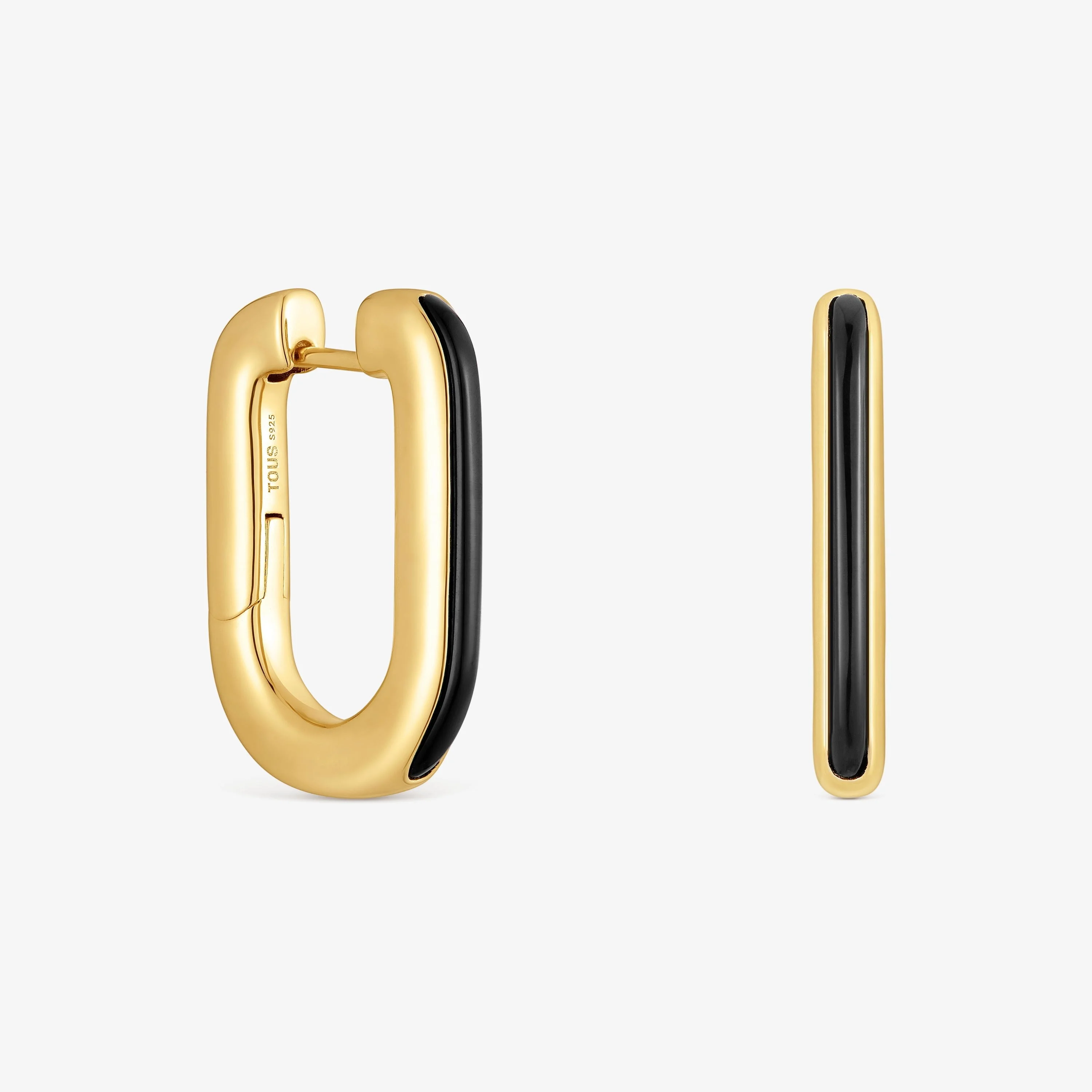 Hoop earrings with 18K gold vermeil and onyx Line - 1