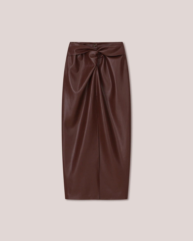 LEANE - Knotted OKOBOR™ alt-leather front sarong style skirt - Plum chutney 1