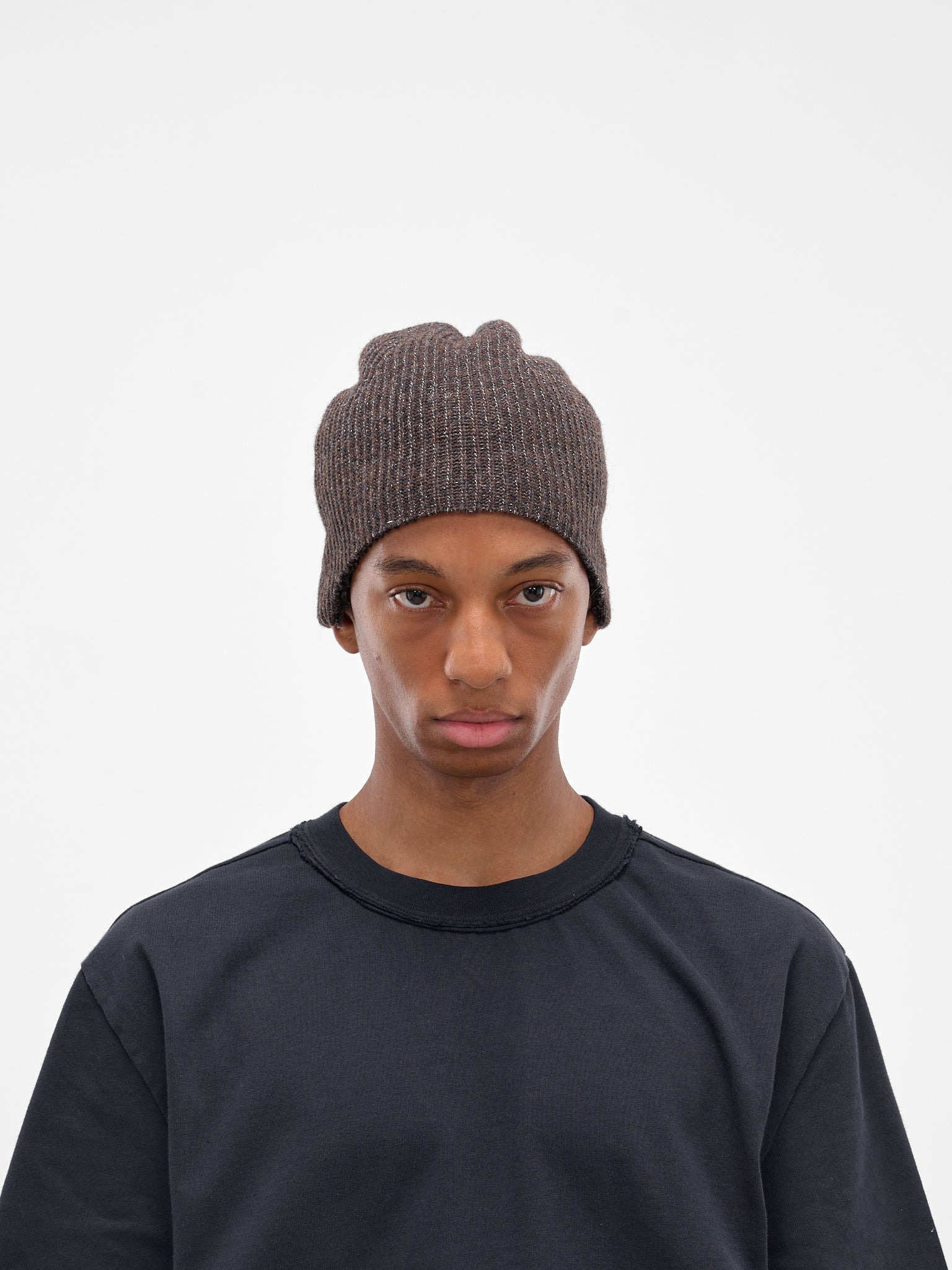 Brown Llama Rib-Knit Beanie - 1