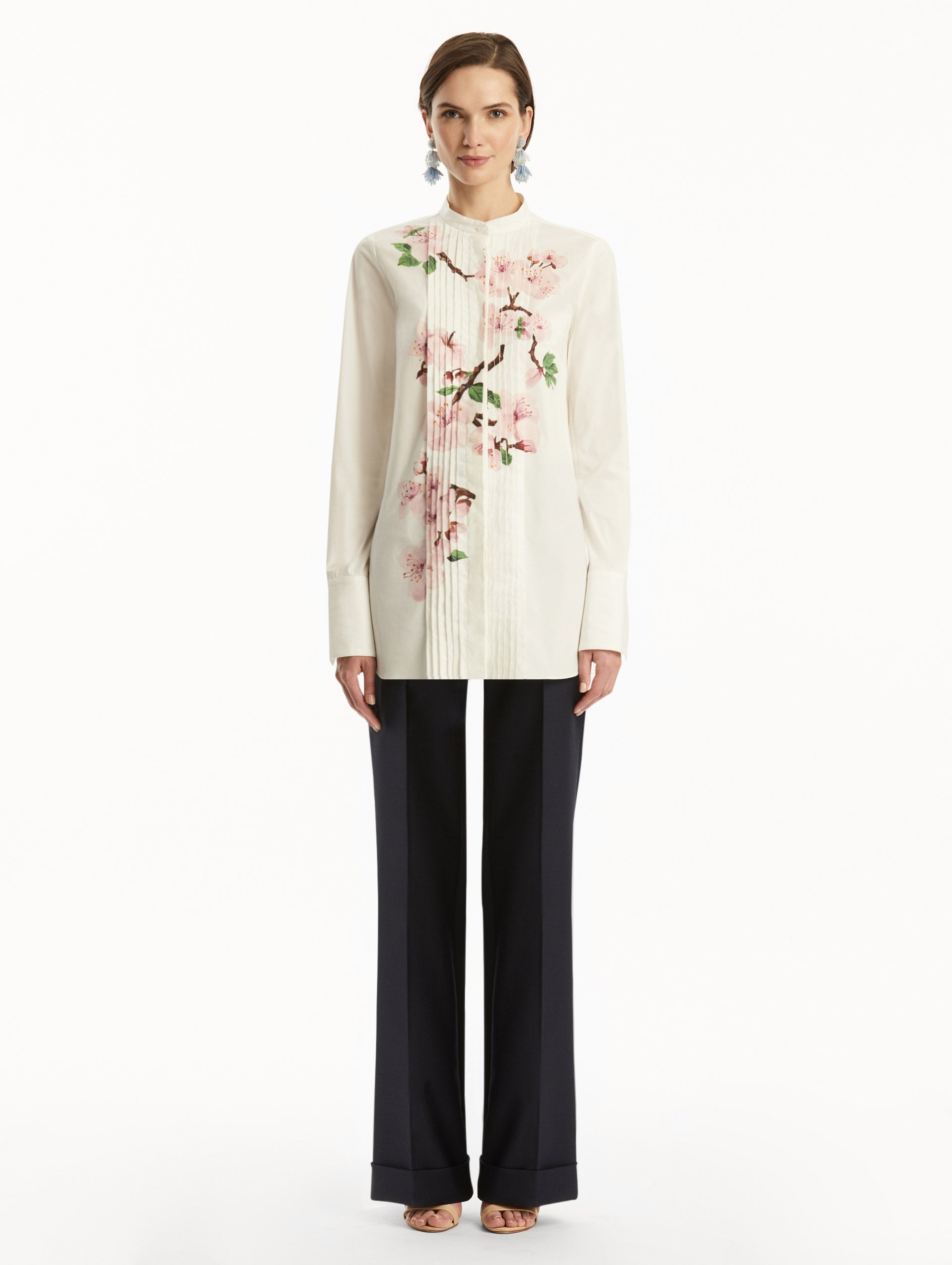 CHERRY BLOSSOM COTTON POPLIN PLEATED BLOUSE - 3