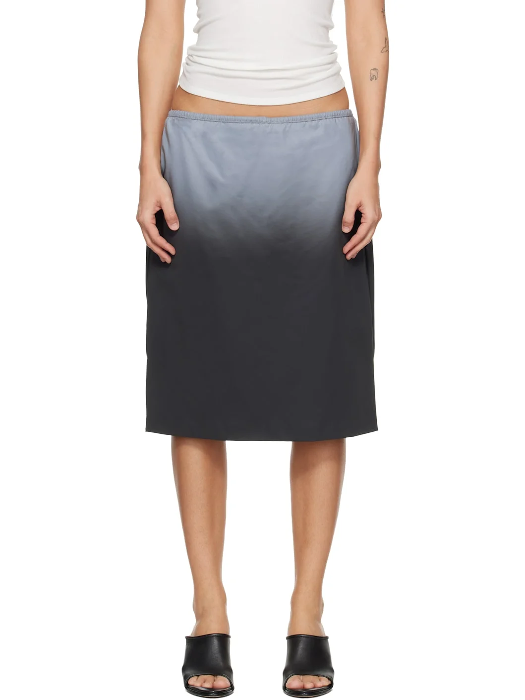 Gray Reflective Mid-Rise Midi Skirt - 1