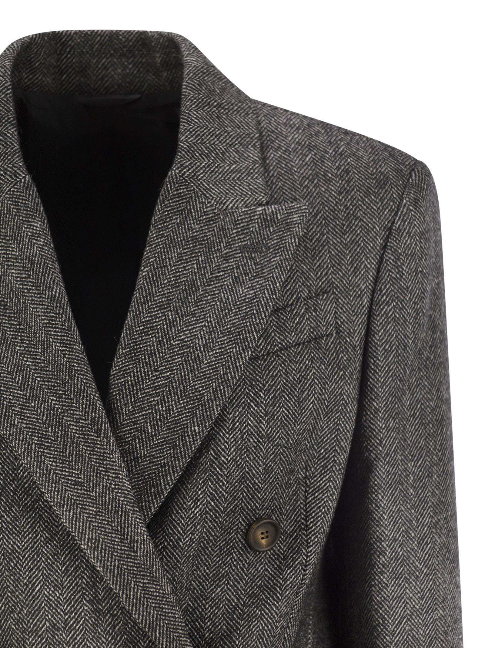 Brunello Cucinelli Women Techno Wool Carded Chevron Jacket With Monile - 4