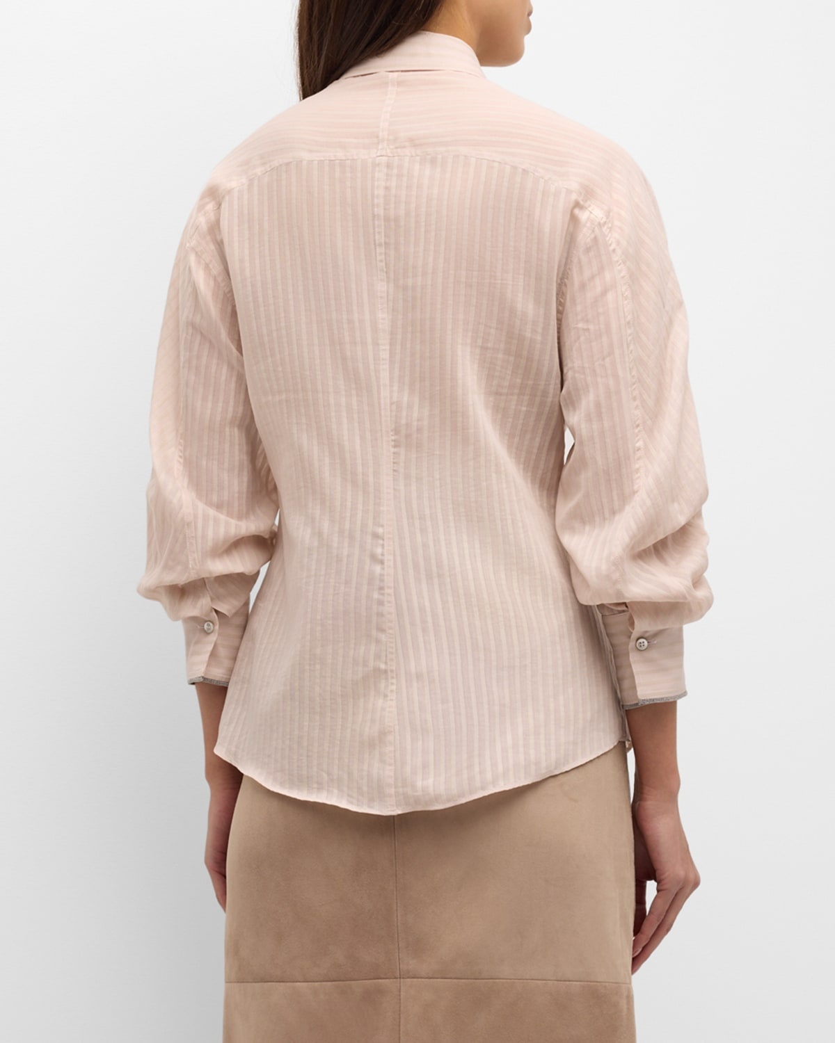 Cotton-Silk Tonal Striped Long-Sleeve Blouse - 6