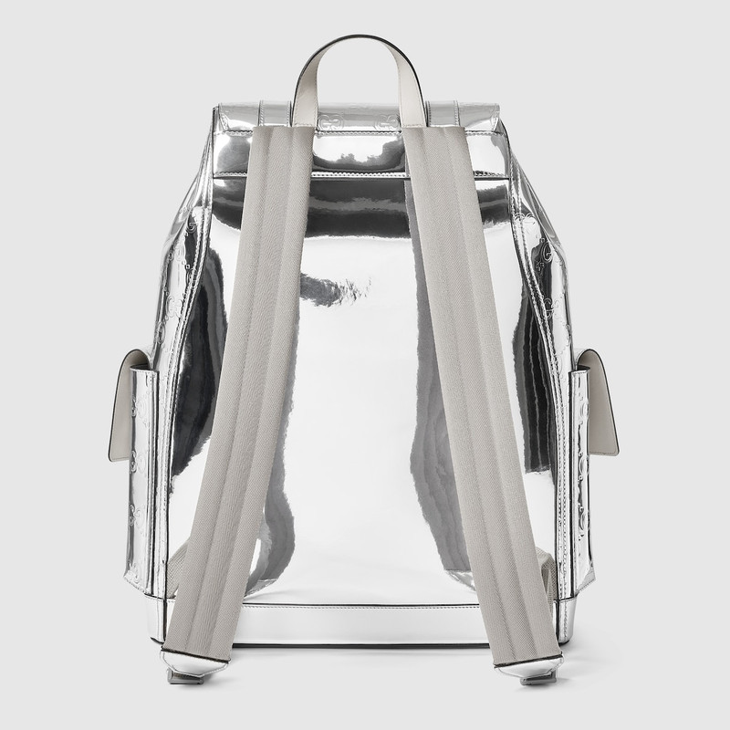 Large mirror-effect GG backpack 5