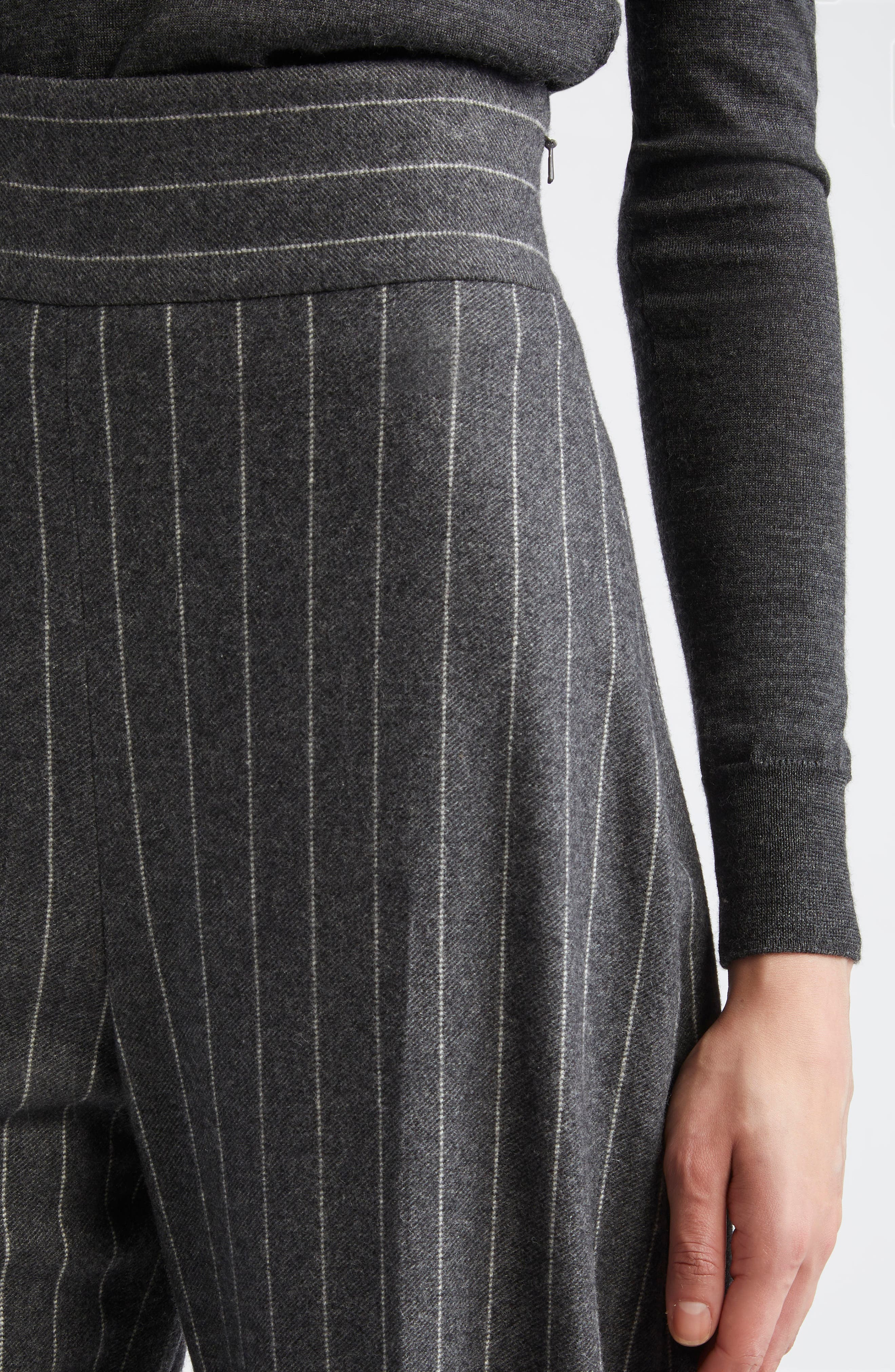 Carolina Herrera Diane Pinstripe Wool Blend Wide Leg Pants in Charcoal Grey at Nordstrom - 5