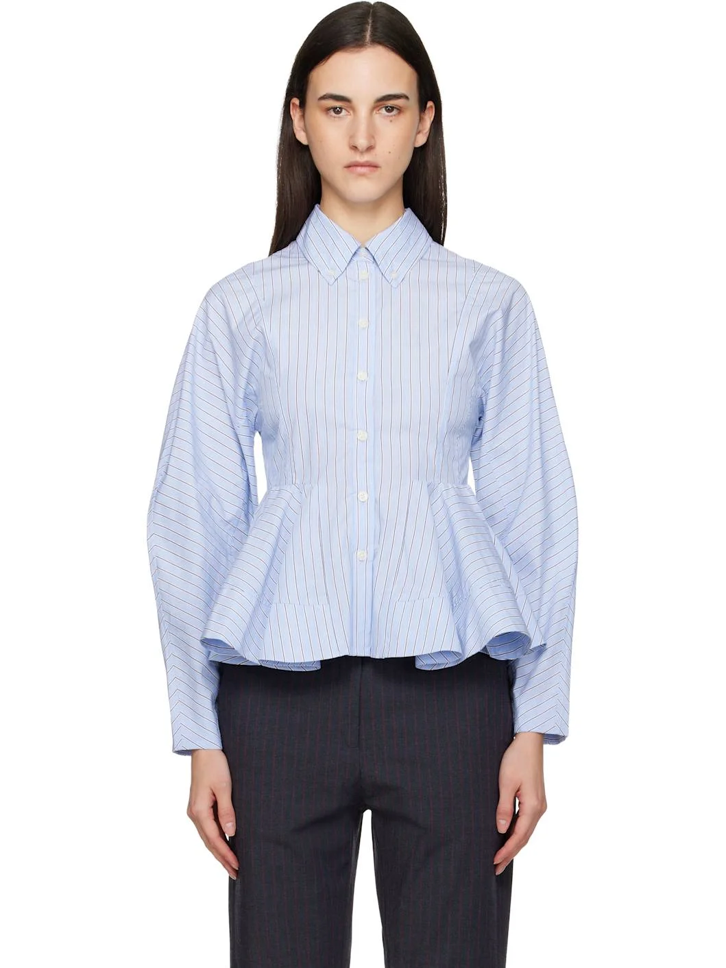 Blue Stripe Peplum Shirt - 1