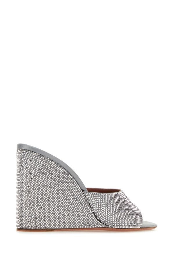 Grey satin Lupita mules - 3